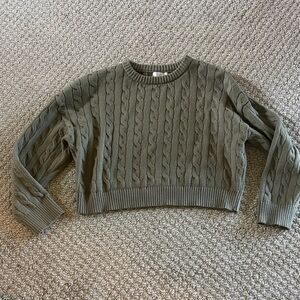 Khaki Cable Knit Crew Neck Cropped Sweater
